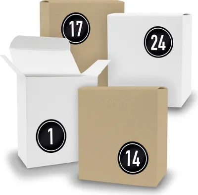 Produktbild von Adventskalender zum Füllen 24x Quader gemischt WEISS BRAUN + Sticker V09 Z08