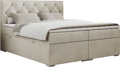 Produktbild von Boxspringbett 180x200 mit Bettkasten, Boxspringbett 180x200 mit Matratze, Doppelbett mit Matratze und Topper - Polsterbett mit Kopfteil - Stauraumbett - ALDA - 180x200 - Beige - Velvet - H4