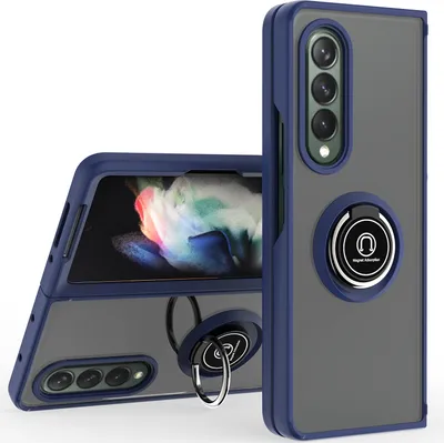 Produktbild von Samsung Z Fold3 5G Hülle, Ring Halter Ständer Matte Transluzent TPU Rahmen Stoßfest Schutzhülle für Samsung Galaxy Z Fold 3 5G Blau