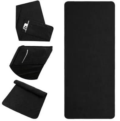 Immagine prodotto di Asciugamano sportivo in microfibra, 125x50 cm, ad asciugatura rapida, con tasca con cerniera, colore nero