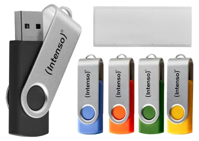 Produktbild von Intenso 5 x USB-Stick Office Line, 64 GB, USB-A, 3.2 Gen 1x1, bunt, 64 GB, USB Typ-A, 3.2 Gen 1 (3.1 Gen 1), Drehring, Mehrfarbig