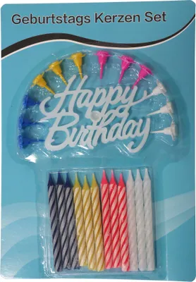 Produktbild von Geburtstagskerzen Set "Happy Birthday", 25teilig, Kerzen, Halter, Spruchband