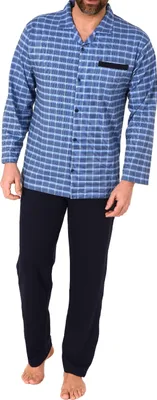 Produktbild von Herren Pyjama zum durchknöpfen in edler Karo Optik - auch in Übergrössen - 212 101 90 504 ; marine , 48