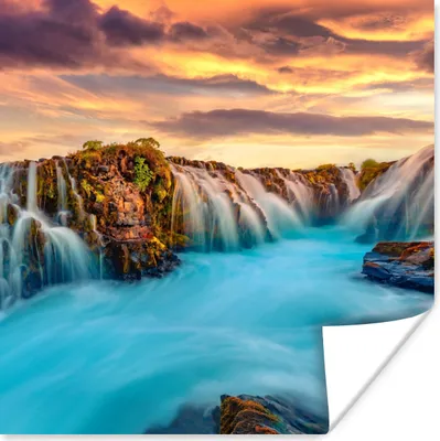 Produktbild von MuchoWow® Poster Wasserfall - Landschaft - Wolken - Natur 50x50 cm - Wohnzimmerdekoration