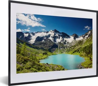 Produktbild von MuchoWow® Gerahmtes Poster Schnee - Berg - Wasser 40x30 cm - Poster mit Schwarzem Bilderrahmen Wandposter Rahmen Foto Bilder - Bilderrahmen - Poster im Rahmen