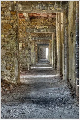 Produktbild von Wallario Wandbild Weg durch eine verlassene Ruine, Größe: 61 x 91,50 cm, Poster mit weißem Aluminiumrahmen