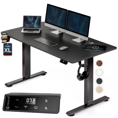Produktbild von CASARIA® Höhenverstellbarer Schreibtisch elektrisch 160 x 70 cm mit Wireless Charger & USB-C/A Anschluss LCD-Display Memory-Funktion 80 kg belastbar ergonomisch Carbon Optik