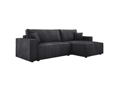 Produktbild von DOMO-HOME POSO XL Ecksofa Mit Schlaffunktion Und Bettwäschebox – Universell Montierbare Ottomane | Rechts/Links | 274x143x83cm | Strapazierfähiger Kordstoff | Graphit | Poso