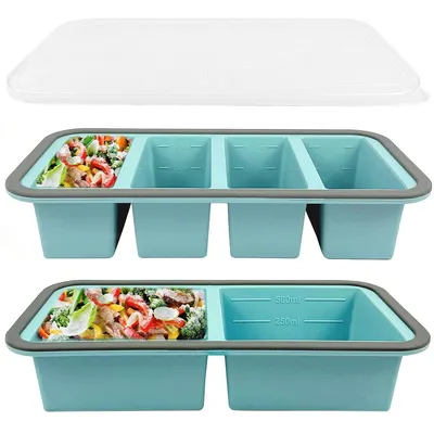 Produktbild von 2er Set Silikon-Gefrierform mit Deckel, BPA-frei, 6 Fächer für Suppenwürfel, Brühe, Soße & Babynahrung, auslaufsicherer Gefrierbehälter