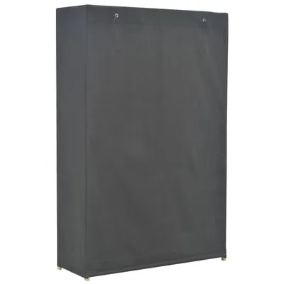 A grey fabric wardrobe with metal eyelets at the top.