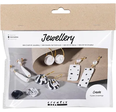 Produktbild von Creativ Company Schmuck Bastelset - Mini Knetset Ohrringe schwarz weiß