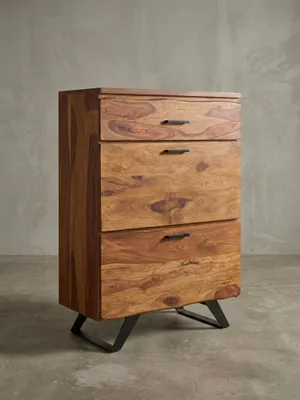 Produktbild von Kommode Sheesham, Highboard, Metallgestell, 3 Schubladen. 80x42x120 cm | Kadima Design