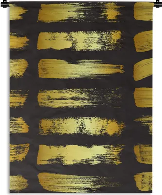 Produktbild von MuchoWow® Wandteppich Wandbehang Goldene Streifen auf schwarzem Hintergrund 120x160 cm Tapisserie Dekoration Wandtuch - Wohnzimmer - Moderne