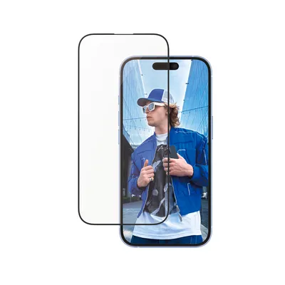 Produktbild von Gehärtetes Glas für iPhone 16 / iPhone 15, PanzerGlass Aluminum Frame Ultra-Wide Fit + EasyAligner, Schwarzer Rahmen