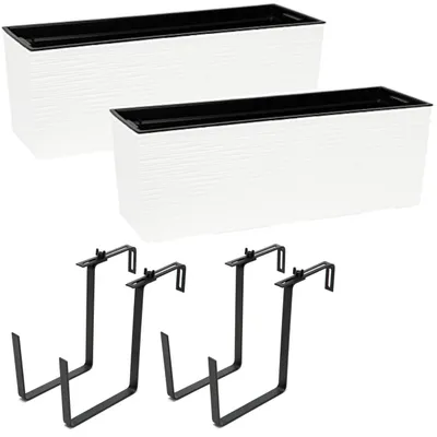 Image de 2 pièces Jardinière Balconnière Garde-corps Pot de fleur Pot de balcon \ Support Métal \ Crémeux Ciseau 56 x15x19 cm Jardinière