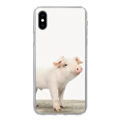 Produktbild von MuchoWow® Handyhülle Schutzhülle Hülle für iPhone Xs Ferkel - Groß - Tiere - Rosa - Jungen - Mädchen - Kinder Silikon Softcase Handy Hülle - Handytasche
