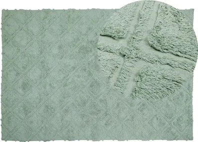 Zdjęcie produktu dla BELIANI Dywan zielony bawełniany 140 x 200 cm minimalistyczny ręcznie tuftowany włochaty wyszywany wzór geometryczny salon sypialnia