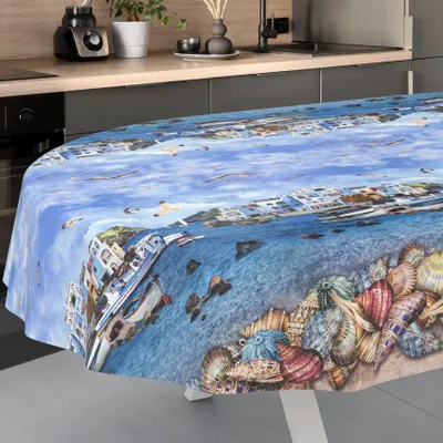 Produktbild von ANRO Wachstuch-Tischdecke Oval 280x140cm Schnittkante Fischerufer