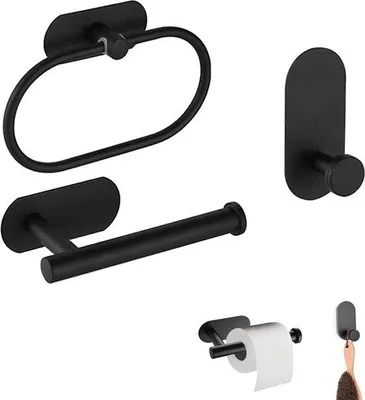 Productafbeelding van Famanu toiletrolhouder set, 3-delig - zwart