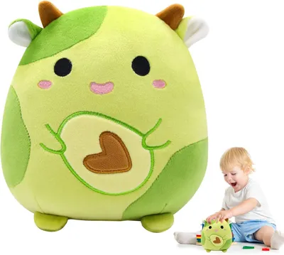 Produktbild von Kuscheliges Avocado Kuscheltier, Kuh Plüschtier, Weicher Avocado Cuddly Toy, Nette Avocado Kuscheltier, Schmusekissen Kuh, Kuh Kissen Plüsch Weiches Stofftier Geschenk für Kinder Mädchen Jungen