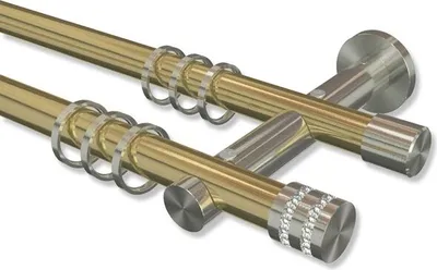 Produktbild von Interdeco Gardinenstange, Vorhangstange Messing-Optik / Edelstahl-Optik Modell Platon Estana, 20 mm Ø 2-läufig, 600 cm (geteilt)