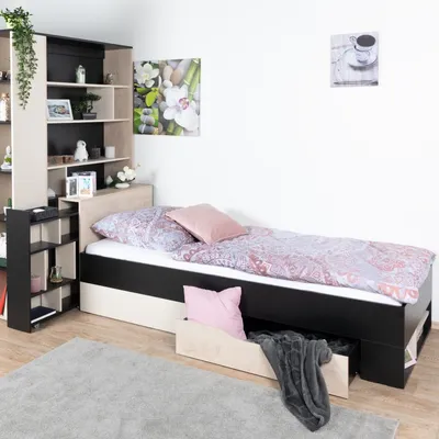 Produktbild von Kinderbett / Jugendbett Aalst 14, Farbe: Eiche / Creme / Schwarz - Liegefläche: 90 x 200 cm
