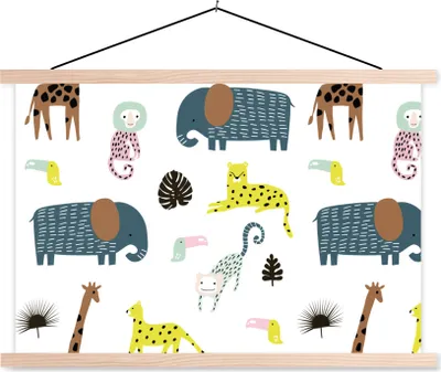 Produktbild von MuchoWow® Textilposter Tiere - Wilde Tiere - Weiß 60x40 cm mit holzfarbenen Rahmen - Bilder