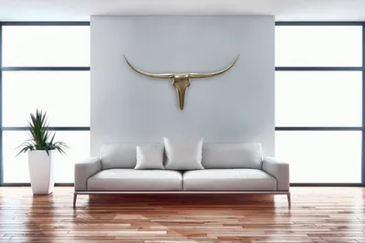 Produktbild von FineBuy Deko Geweih Bull L Aluminium Deisgn Hörner 125 cm Wanddekoration