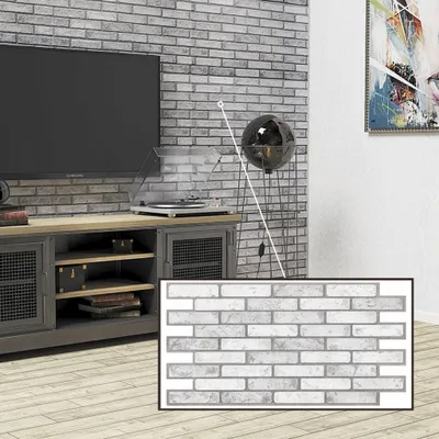 Produktbild von 3D-Wandpaneele PVC | Ziegeloptik | Heller Ziegelstein - 1 Platte - 0.5 m² | Für Wohnzimmer, Küche & Bad | Einfache DIY-Montage