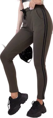 Immagine prodotto di Pantaloni da donna con strisce laterali e cintura da annodare, kaki