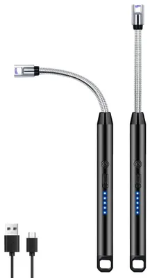 Produktbild von 2er Set Elektrisches Stabfeuerzeug USB C mit flexiblem Hals 360° Lichtbogenfeuerzeug windfest