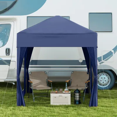 Immagine prodotto di MODFU Outsunny gazebo pieghevole 2x2m con cerniera e finestra in Oxford, gazebo da giardino con 4 pareti laterali, tenda da giardino per campeggio, blu