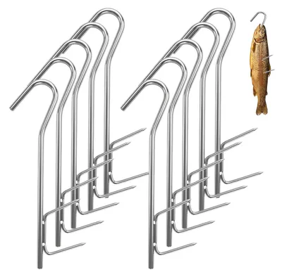 Image de Lot de 10 crochets en acier inoxydable pour suspendre la viande et le poisson