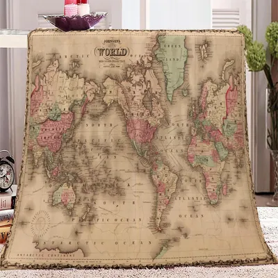 Imagen del producto de Manta de forro polar con mapa del mundo vintage, 180 x 200 cm