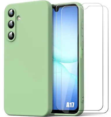 Image de Coque + 2 Verres Trempés pour Samsung Galaxy A17 5G/4G, Silicone Liquide Slim Légère Anti-Rayures - Vert