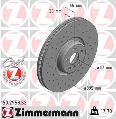 Produktbild von ZIMMERMANN Bremsscheibe Vorne Rechts für BMW 5 Touring (G31) 395mm 150.2958.52