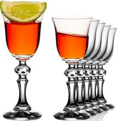 Produktbild von IMPERIAL Schnapsgläser mit Stiel Set 6 Stück – 60ml Crystalline Glas "Vintage" – elegantes Likörglas im Vintage-Stil mit facettiertem Stiel und Kelchform spülmaschinenfest