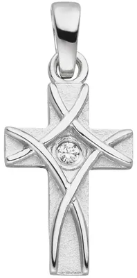 Produktbild von Anhänger Kreuz aus 925 Silber mattiert Zirkonia weiß Kreuzanhänger Halsschmuck