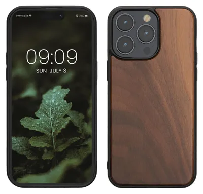 Produktbild von kwmobile Hülle kompatibel mit iPhone 15 Pro Max Hülle - Holz Case - stoßfestes Handy Cover - TPU Handyhülle in Dunkelbraun