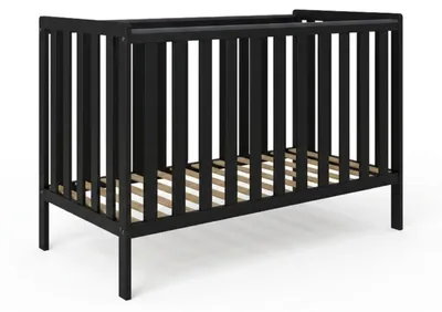 Produktbild von BAMBI Babybett 2in1 Schwarz 120x60 cm Gitterbett mit Rausfallschutz zum Juniorbett Umbaubar 3-fach Höhenverstellbarer Lattenrost