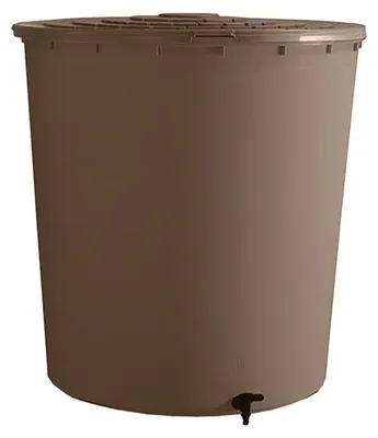 Image de Récupérateur à eau rond 500L taupe - couvercle clipsé et robinet