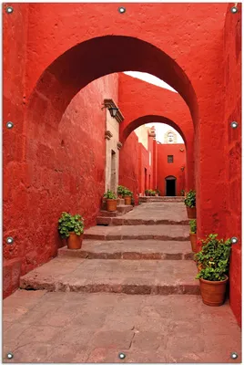 Produktbild von Wallario Outdoor-Poster für Garten oder Balkon, Motiv Roter Torbogen, in ca. 100 x 150 cm