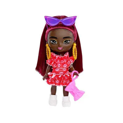 Image de COMMANDE -SIMPLE - Mattel HLN44 ; HLN47 - Barbie Extra Mini Mini Poupée aux cheveux bordeaux
