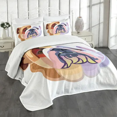 Produktbild von ABAKUHAUS Englische Bulldogge Tagesdecke Set, Bicolor Cartoon Stil Bulldog Porträt abstrakte Tier Design, 220 x 220 cm, Brown Pale Muave Rosa