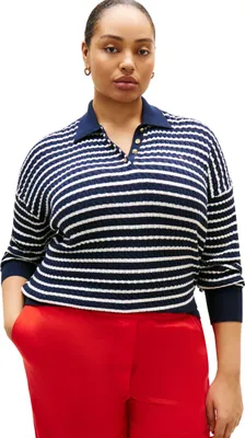 Imagen del producto de Jersey de punto para mujer Tommy Hilfiger, modelo "Cable Fine", con cuello polo, color azul (azul marino oscuro/I)