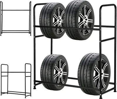 Zdjęcie produktu dla Stojak na opony Jiubiaz Stojak na opony na 8 opon Stojak magazynowy z pokrywą ochronną Wytrzymały stojak warsztatowy Nośność 180 kg 107x46x117 cm