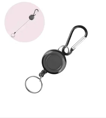 Productafbeelding van Inklapbare sleutelhanger met koord – Karabijnhaak – Sleutelhanger met intrekbaar koord van 70 cm – Zwart – 1 stuk – CHPN