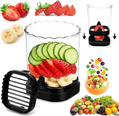 Produktbild von Obstschneider Becher für Erdbeeren, Trauben und Eier | Melonenschneider, abnehmbarer Küchenhelfer mit Druckplatte