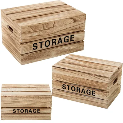 3er-Set Aufbewahrungsboxen mit Deckel, Naturholz, 42x31x24 cm