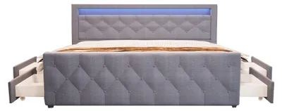 Produktbild von HOME DELUXE - Polsterbett VELARA - 180 x 200 cm, Farbe: Dunkelgrau, inkl. H3/H4 Matratze, gepolstertes Kopfteil mit LED Beleuchtung, inkl. 4 Schubladen I Doppelbett Komforbett, KI-generiertes Bild